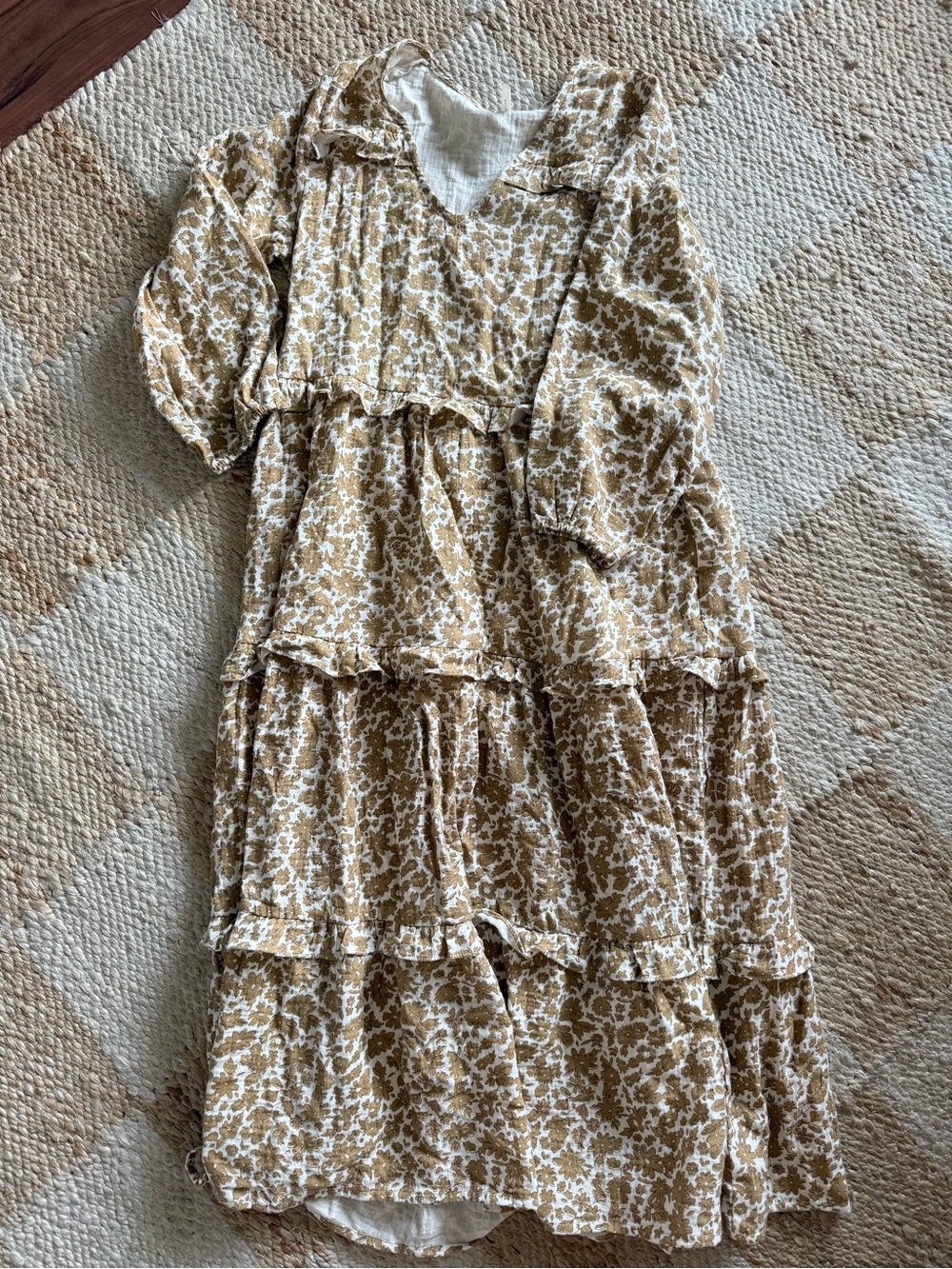 Rylee + Cru Beige and White Floral Tiered Maxi Dress